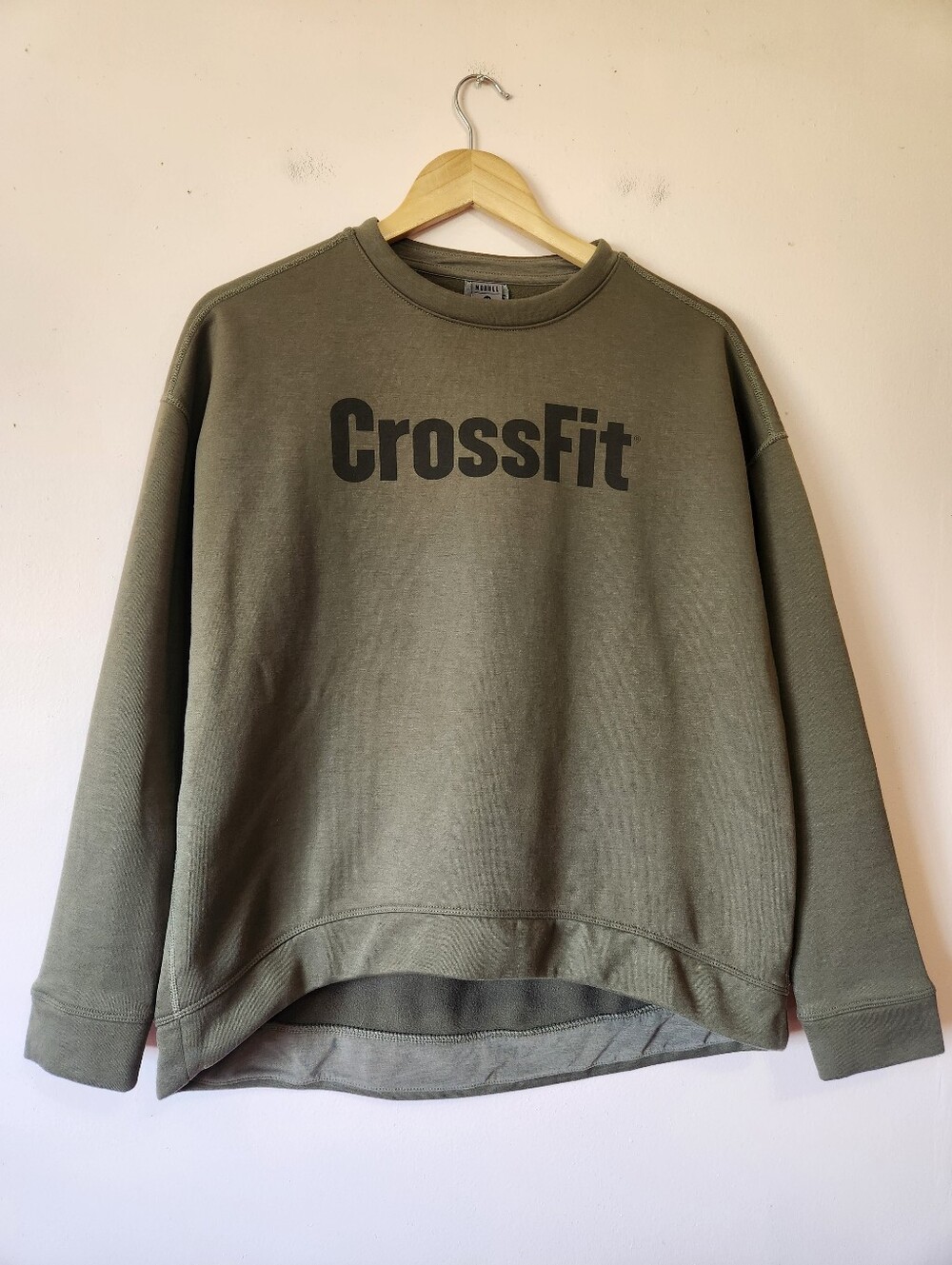 NOBULL x CrossFit Olive Green High-Low Fleece Crewneck Sweatshirt Medium EUC